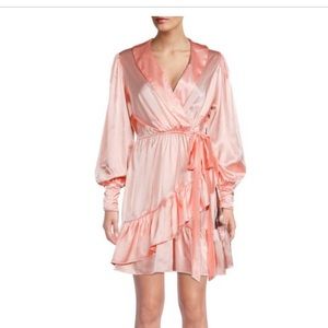 The Fashion Poet Faux Wrap Satin Dress Pink Large